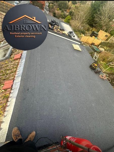 Completed torch-on felt flat roof from above